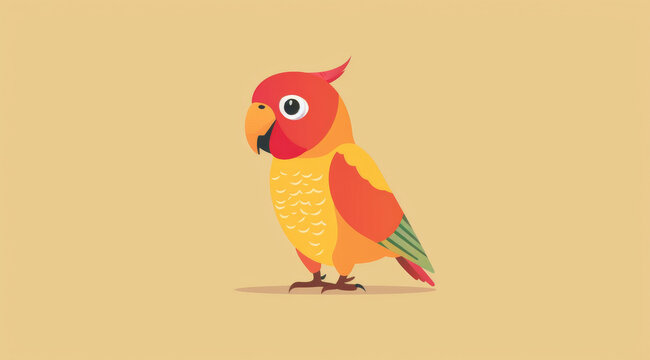 Parrot, illustration and digital art of an animal isolated on a background for poster, post card or printing. Cute, creative and drawing of a cartoon character for wallpaper, canvas and decoration