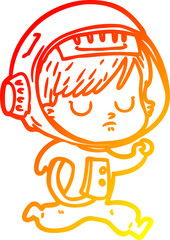warm gradient line drawing cartoon astronaut woman