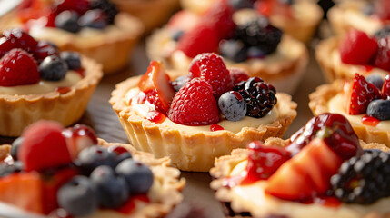 A tray of delicate fruit tarts with glazed