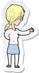 sticker of a cartoon woman gesturing