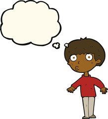 cartoon surprised boy with thought bubble