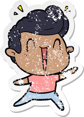 distressed sticker of a cartoon excited man