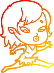 warm gradient line drawing cute cartoon vampire girl