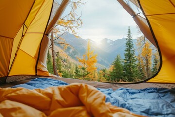 POV from a camping tent scenic view of the mountains - Powered by Adobe