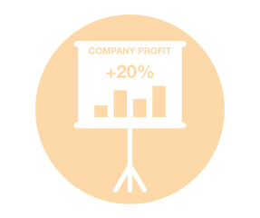 20% company profit. Bar graph slide presentation, profit gain and financial increase