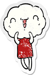 distressed sticker of a cute cartoon cloud head creature