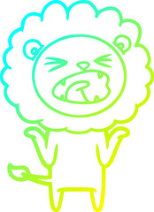cold gradient line drawing cartoon lion