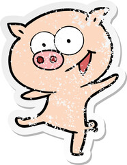 Obraz na płótnie Canvas distressed sticker of a cheerful dancing pig cartoon