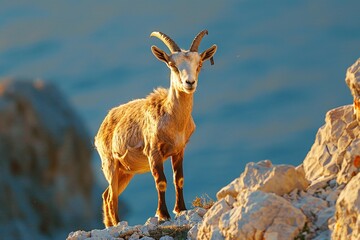 a goat standing on a rocky hill - Powered by Adobe
