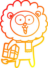 warm gradient line drawing happy cartoon lion