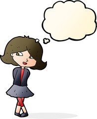 cartoon happy girl with thought bubble