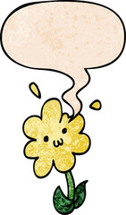 cartoon flower and speech bubble in retro texture style