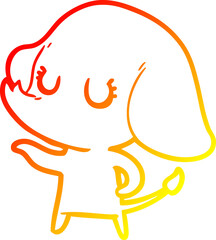 warm gradient line drawing cute cartoon elephant