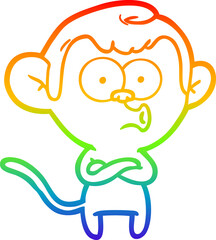 rainbow gradient line drawing cartoon surprised monkey