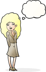 cartoon female spy with thought bubble
