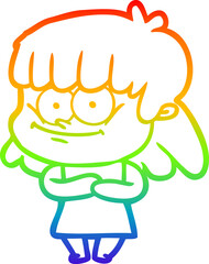 rainbow gradient line drawing cartoon smiling woman