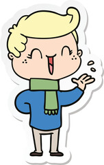 sticker of a cartoon laughing boy