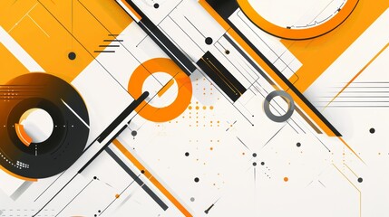 Abstract geometric background with vibrant orange accents and dynamic black lines over a white base