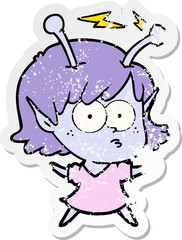 distressed sticker of a cartoon alien girl
