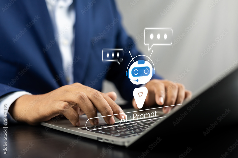 Poster ai technology in modern business, chatbot conversation assistant for virtual assistance and customer