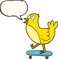 speech bubble cartoon bird on skateboard