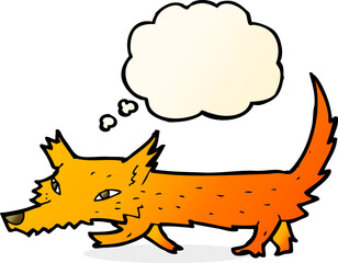 cartoon little fox with thought bubble
