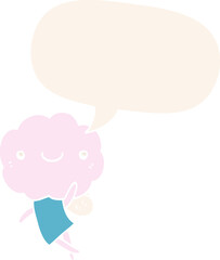 cute cloud head creature and speech bubble in retro style