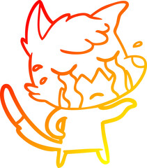 warm gradient line drawing crying fox cartoon
