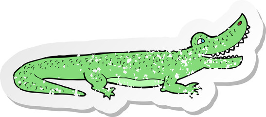 retro distressed sticker of a cartoon happy crocodile