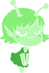 smiling alien girl flat color style cartoon