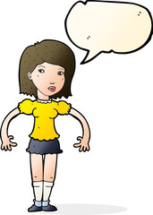 cartoon woman looking sideways with speech bubble
