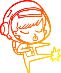 warm gradient line drawing cartoon pretty astronaut girl karate kicking