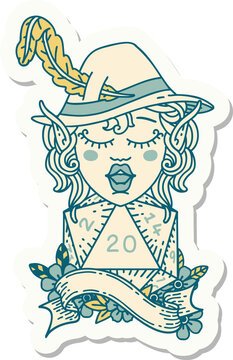 elf bard with natural twenty dice roll sticker