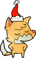 friendly textured cartoon of a fox wearing santa hat