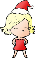 gradient cartoon of a woman wearing santa hat