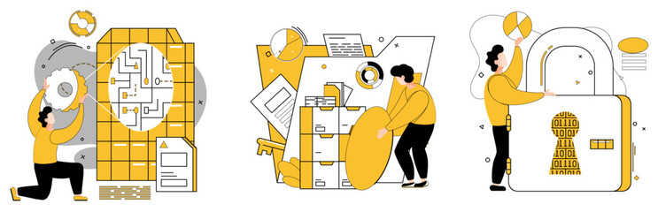Data science vector illustration. Business strategy thrives under watchful eye analytic pioneers in realm data The data center is heart where pulse information is carefully monitored