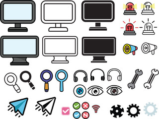 모니터 와 돋보기 일러스트