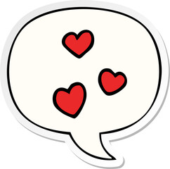 cartoon love heart and speech bubble sticker