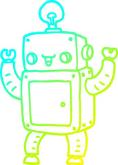 Naklejka premium cold gradient line drawing cartoon happy robot