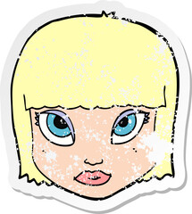 retro distressed sticker of a cartoon female face