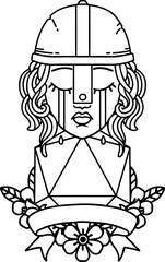 crying human fighter with natural one D20 dice illustration