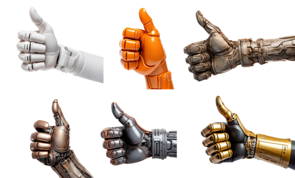 Set of gesturing thumbs up robot hands, cut out - Powered by Adobe