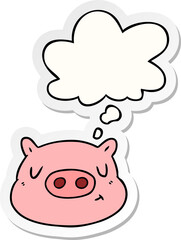 cartoon pig face and thought bubble as a printed sticker