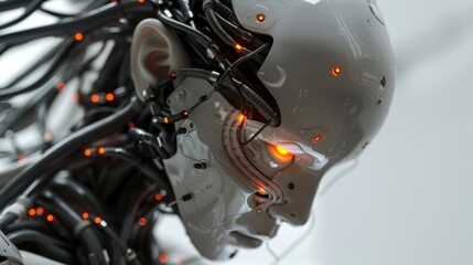 White Humanoid Robot Head with Orange Lights