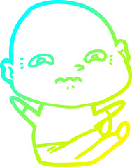 cold gradient line drawing cartoon nervous man