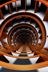 A surreal picture of a staircase leading nowhere with steps twisting and turning in illogical ways motion blurfantasyanime3d render