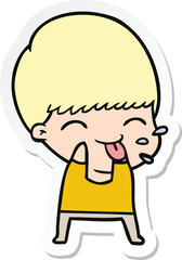 sticker of a cartoon boy blowing raspberry
