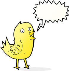 cartoon tweeting bird with speech bubble