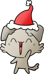 happy little dog gradient cartoon of a wearing santa hat
