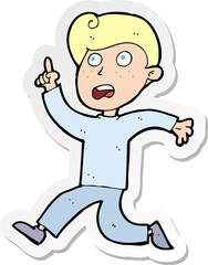 sticker of a cartoon boy panicking